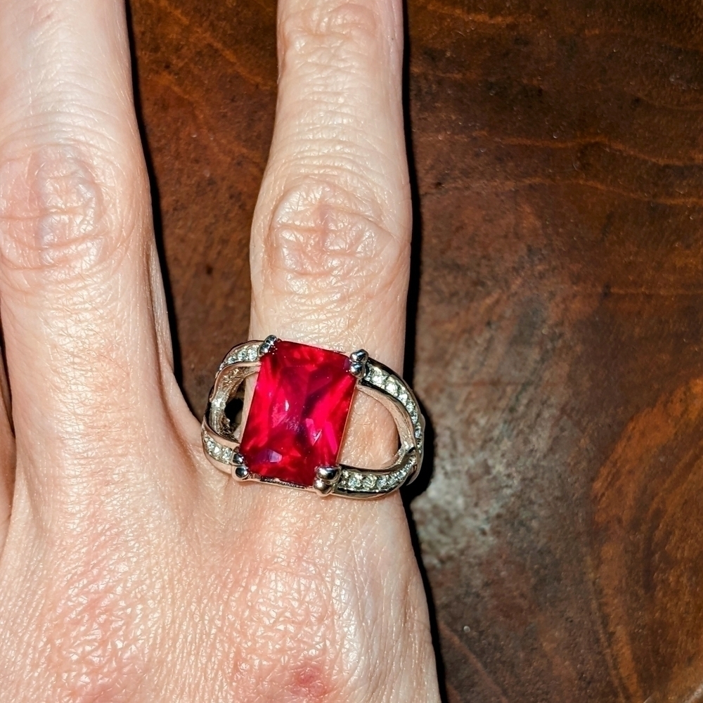 Ruby W Diamonds Silver Cocktail Ring - image 5
